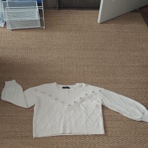 Tuckernuck Pomander Place Pam Pom Pom Argyle Sweater in Cream, Size Large